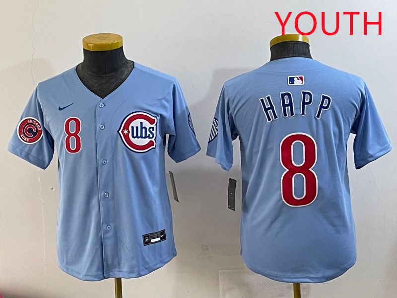 Youth Chicago Cubs #8 Happ Light Blue Throwback 2025 Nike MLB Jersey style 2